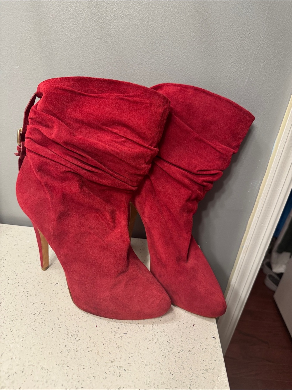 Vero Cuoio Red Suede Slouch Ankle Boots